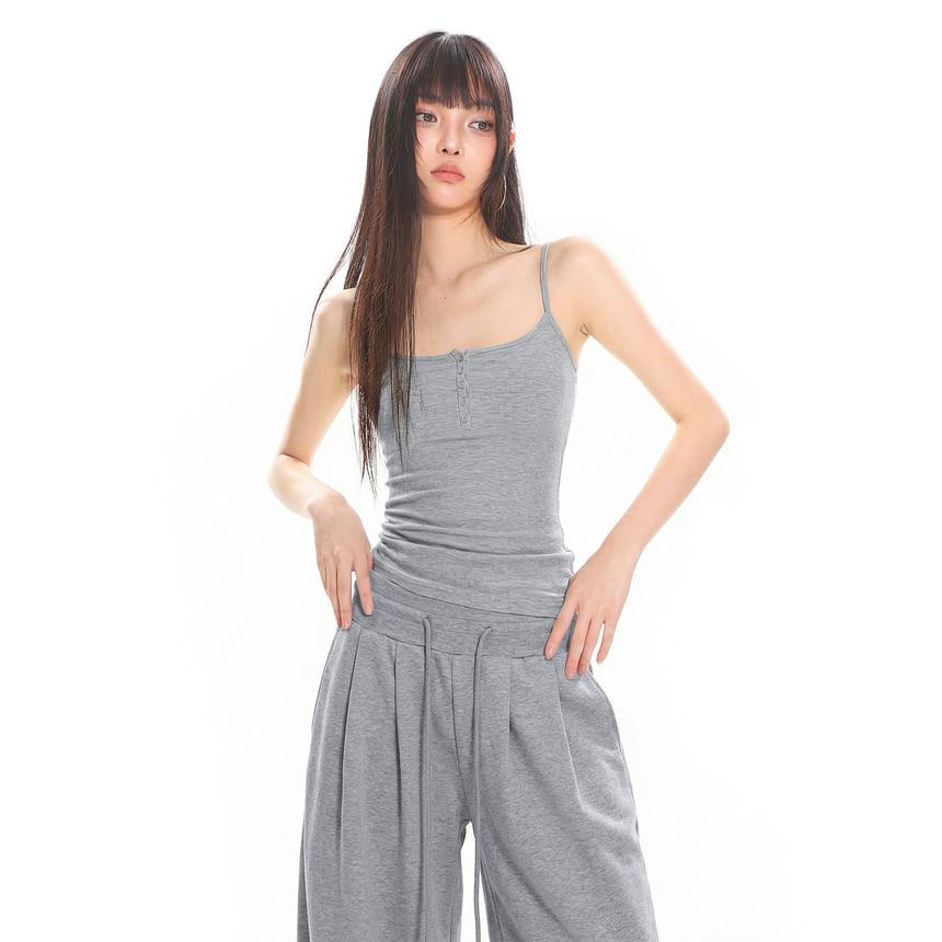 Henley Camisole with Drawstring Waist Baggy Sweatpants