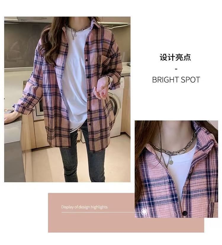 Collared Plaid Long-Sleeve Shirt