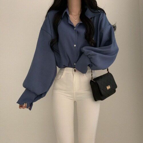 Collared Long-Sleeve Shirt in Solid Tone