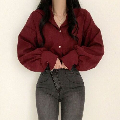 Collared Long-Sleeve Shirt in Solid Tone