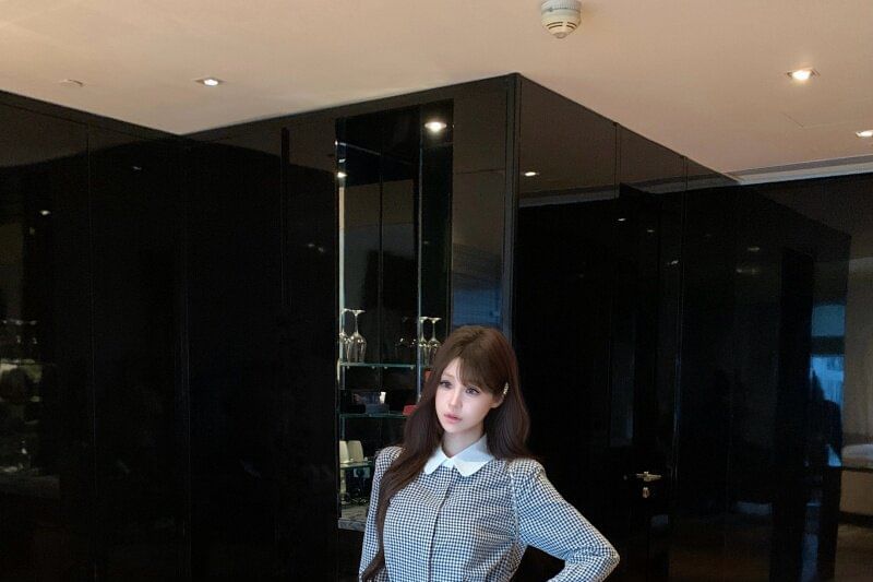 Gingham Long-Sleeve Shirt with High-Waist Shorts