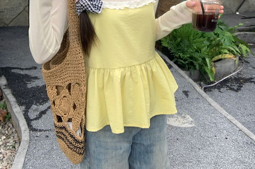 Long-Sleeve Round Neck Tee and Ruffle Tunic Camisole Set