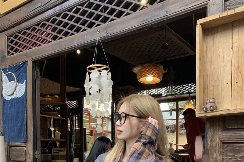 Drop-Shoulder Plaid Long-Sleeve Shirt