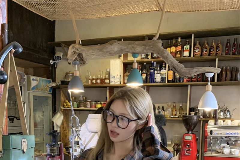 Drop-Shoulder Plaid Long-Sleeve Shirt