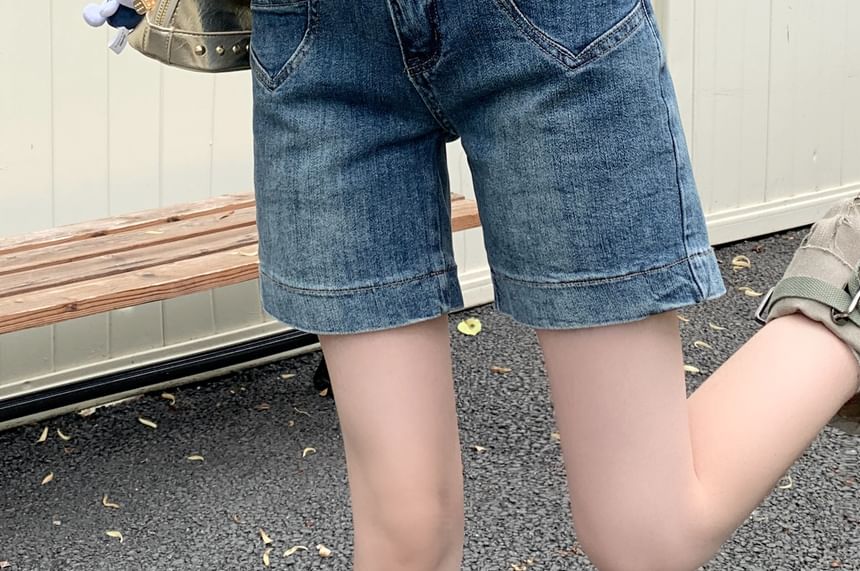 Low Rise Washed Denim Shorts
