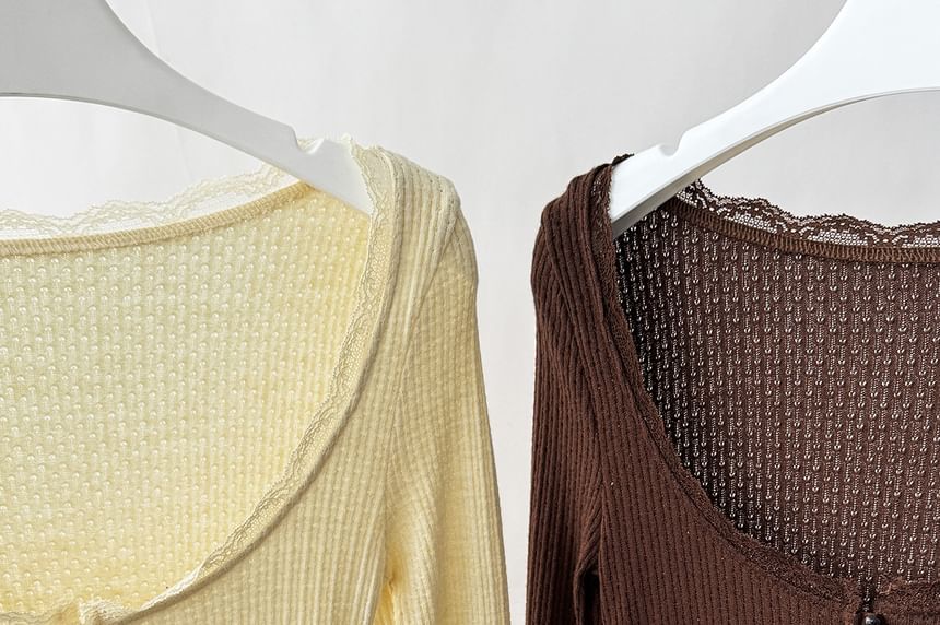 Scoop Neck Cropped Knit Top with Long Sleeves