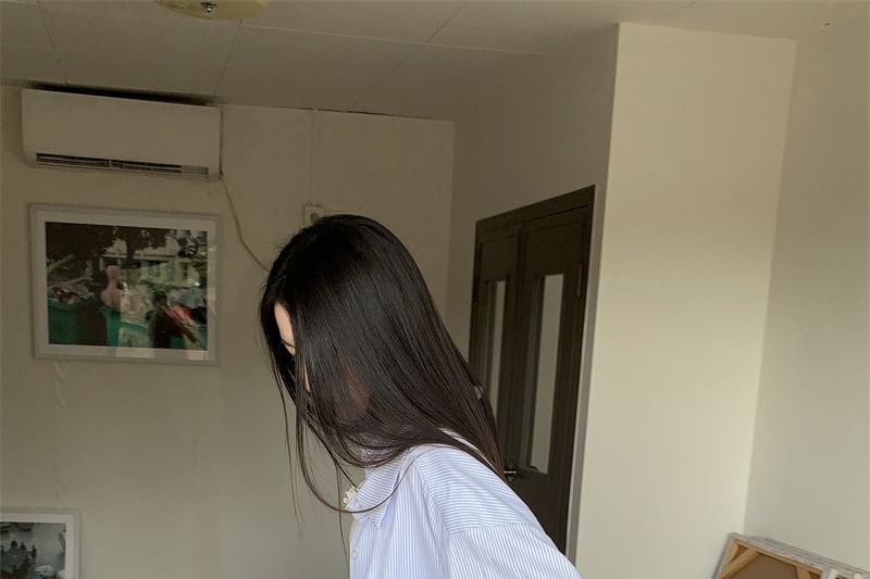 Matching Set: Long-Sleeve Shirt, Pleated Mini Skirt, and Camisole