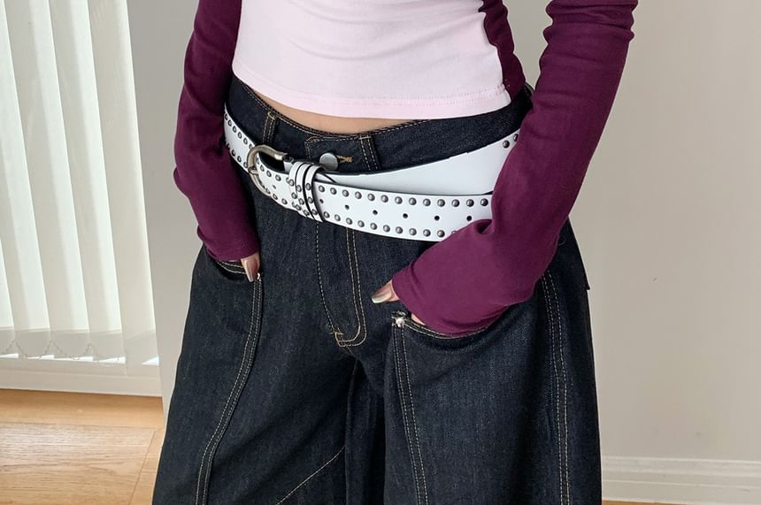 Two-Tone Long-Sleeve Crop Top with Mock Layer