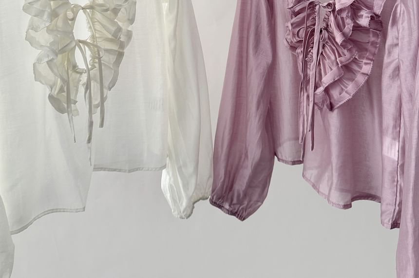 Plunging Lace Crop Top with Long Sleeves