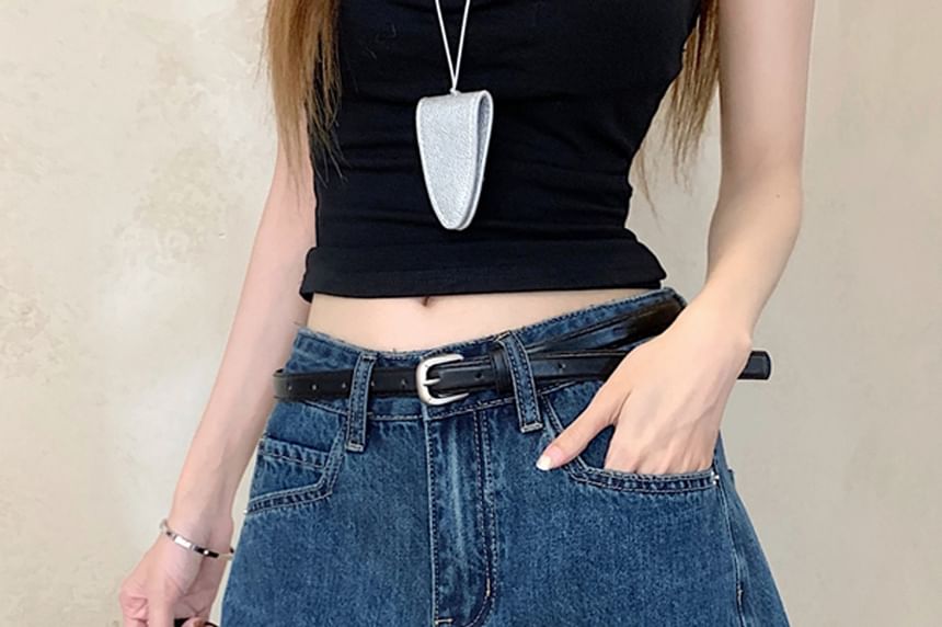 Mid Rise Washed Denim Wide Leg Shorts