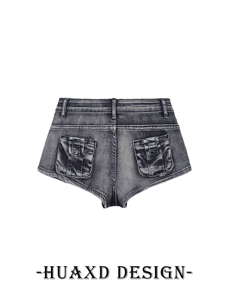 Mid Rise Washed Denim Hot Pants
