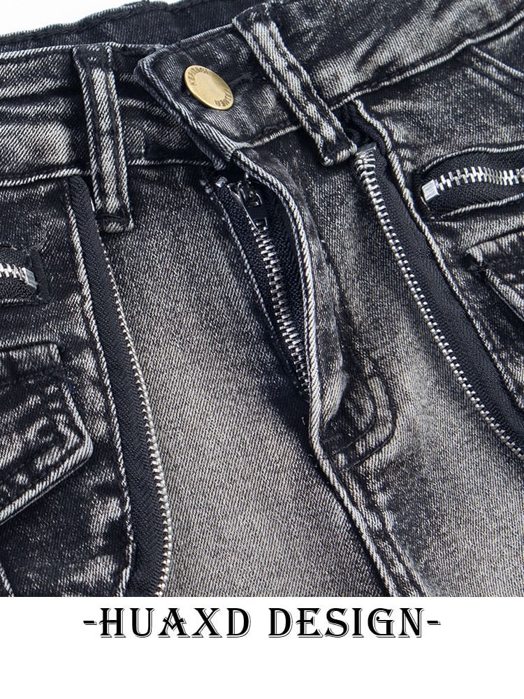 Mid Rise Washed Denim Hot Pants