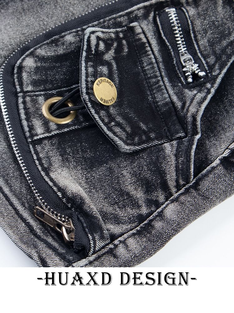 Mid Rise Washed Denim Hot Pants