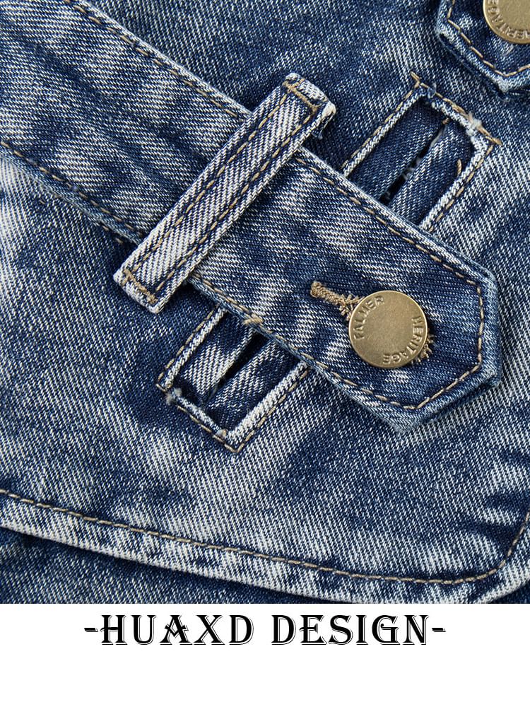 Mid Rise Washed Lace Up Denim Shorts