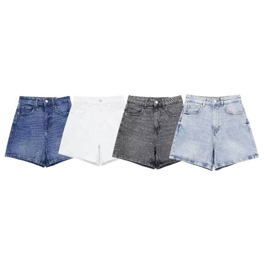 Mid Waist Washed Denim Shorts