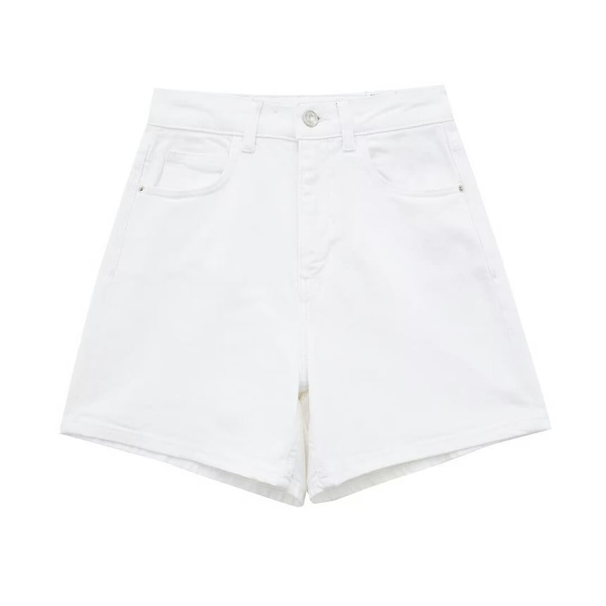 Mid Waist Washed Denim Shorts