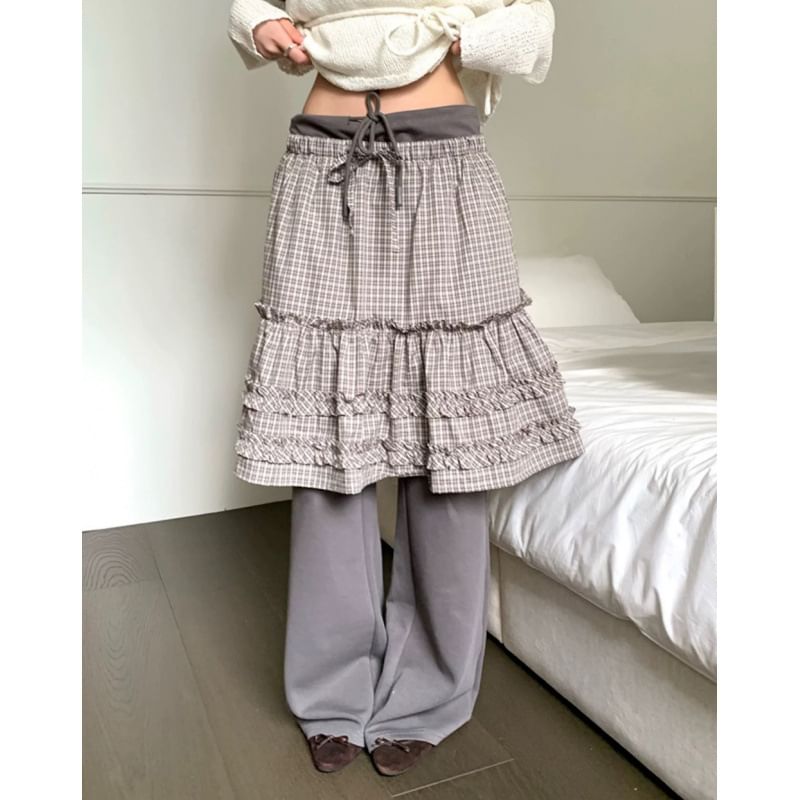 Mid-Waist Plaid A-Line Skirt