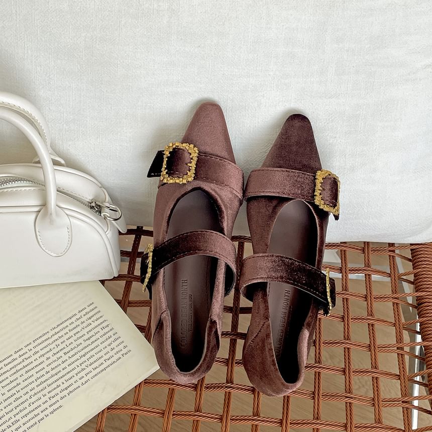 Pointy Buckled Double Strap Mary Jane Shoes