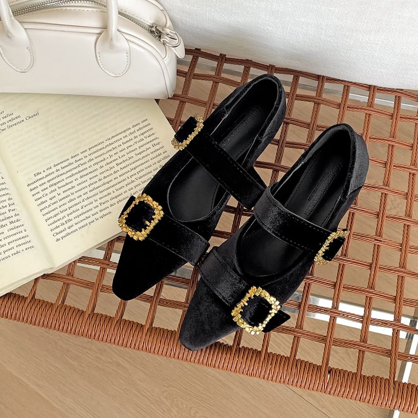 Pointy Buckled Double Strap Mary Jane Shoes