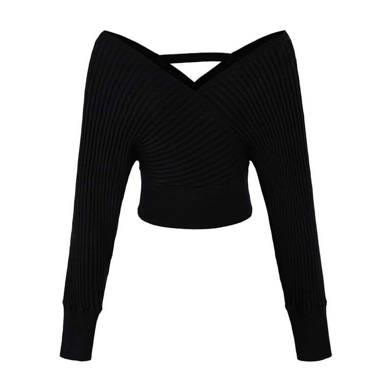 Off Shoulder Ribbed Knit Sweater and Mid Rise Knit Pencil Skirt Set