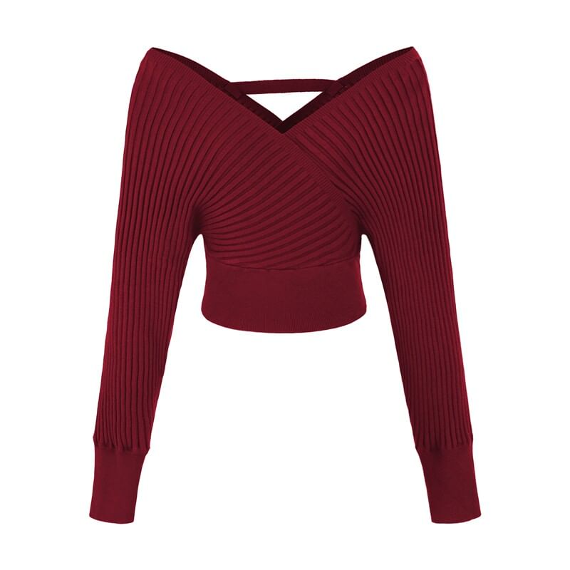 Off Shoulder Ribbed Knit Sweater and Mid Rise Knit Pencil Skirt Set