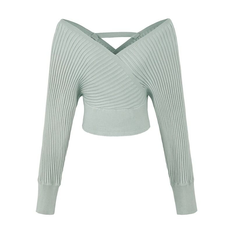 Off Shoulder Ribbed Knit Sweater and Mid Rise Knit Pencil Skirt Set