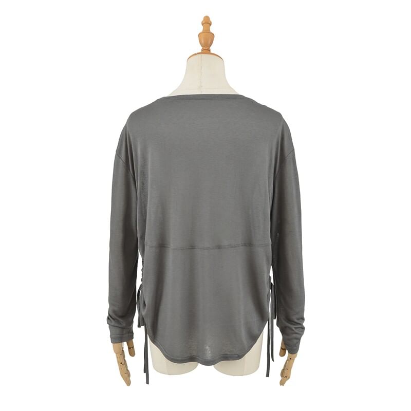 Drawstring Crew Neck Tee - Long Sleeve