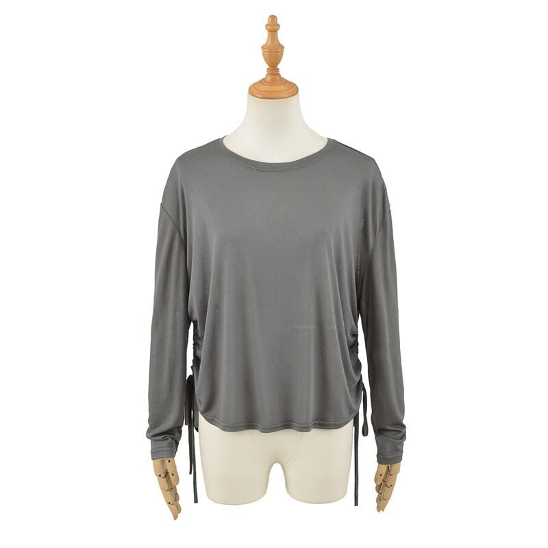 Drawstring Crew Neck Tee - Long Sleeve