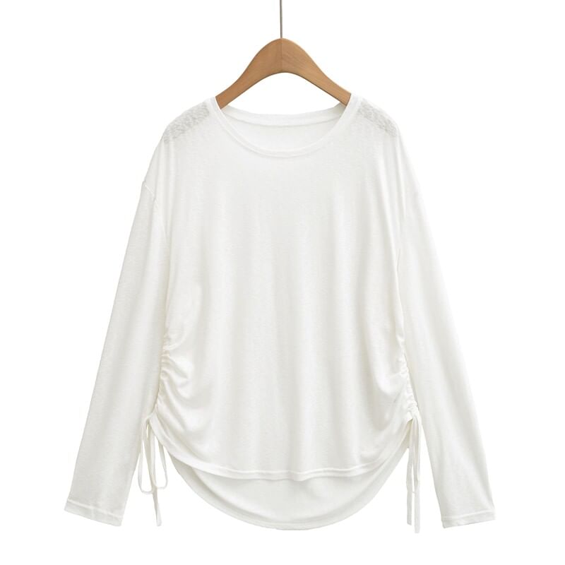 Drawstring Crew Neck Tee - Long Sleeve
