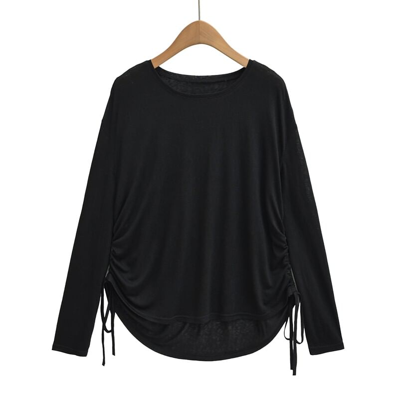 Drawstring Crew Neck Tee - Long Sleeve