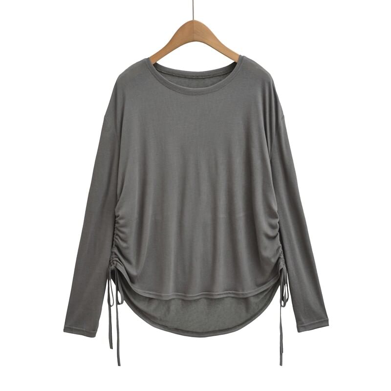 Drawstring Crew Neck Tee - Long Sleeve