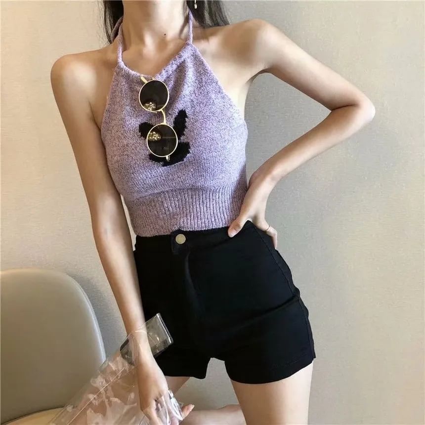High Waist Plain Denim Shorts
