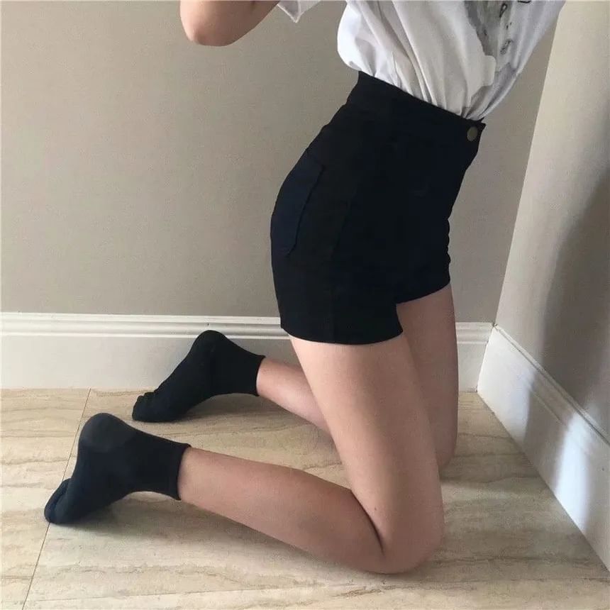 High Waist Plain Denim Shorts