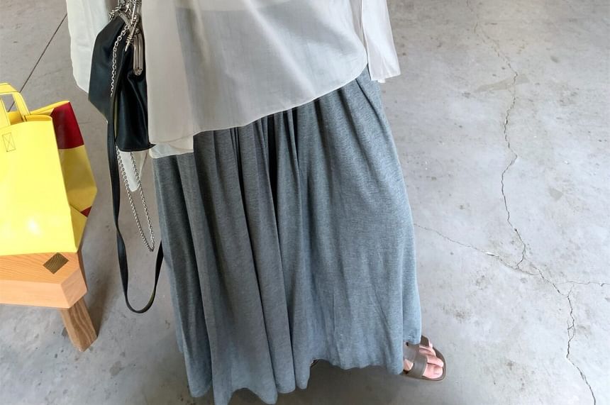 Boat Neck Off-Shoulder Top and Pleated Maxi Skirt Set