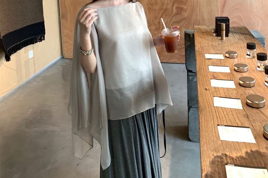 Boat Neck Off-Shoulder Top and Pleated Maxi Skirt Set