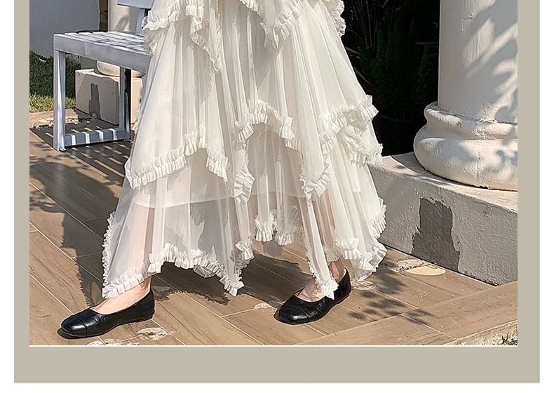 Tiered Maxi A-Line Skirt with Elastic Waist