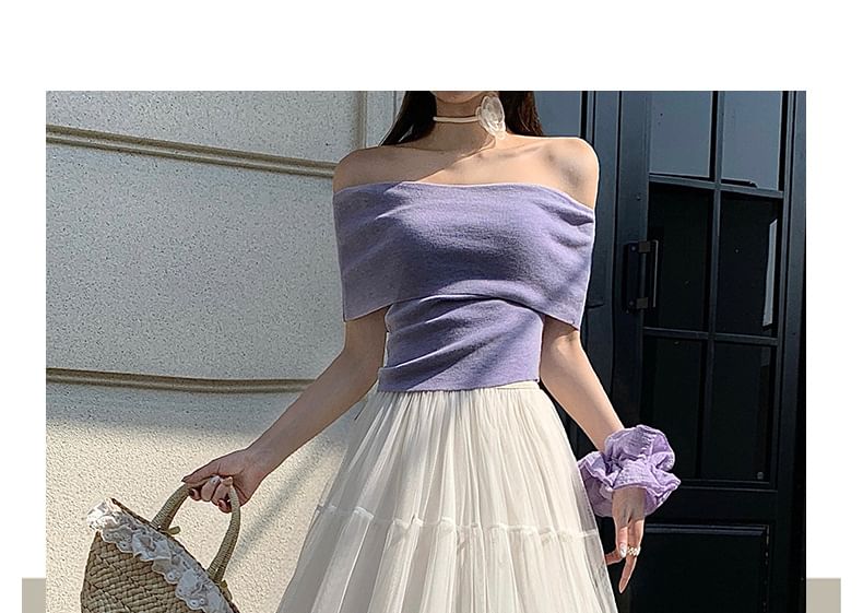Sheer Ruffle Trim Maxi A-Line Skirt with Elastic Waist