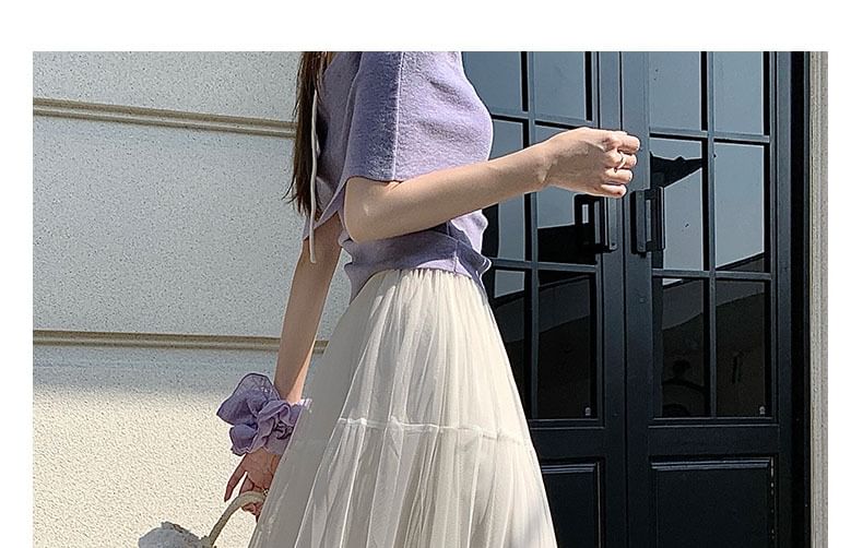 Sheer Ruffle Trim Maxi A-Line Skirt with Elastic Waist