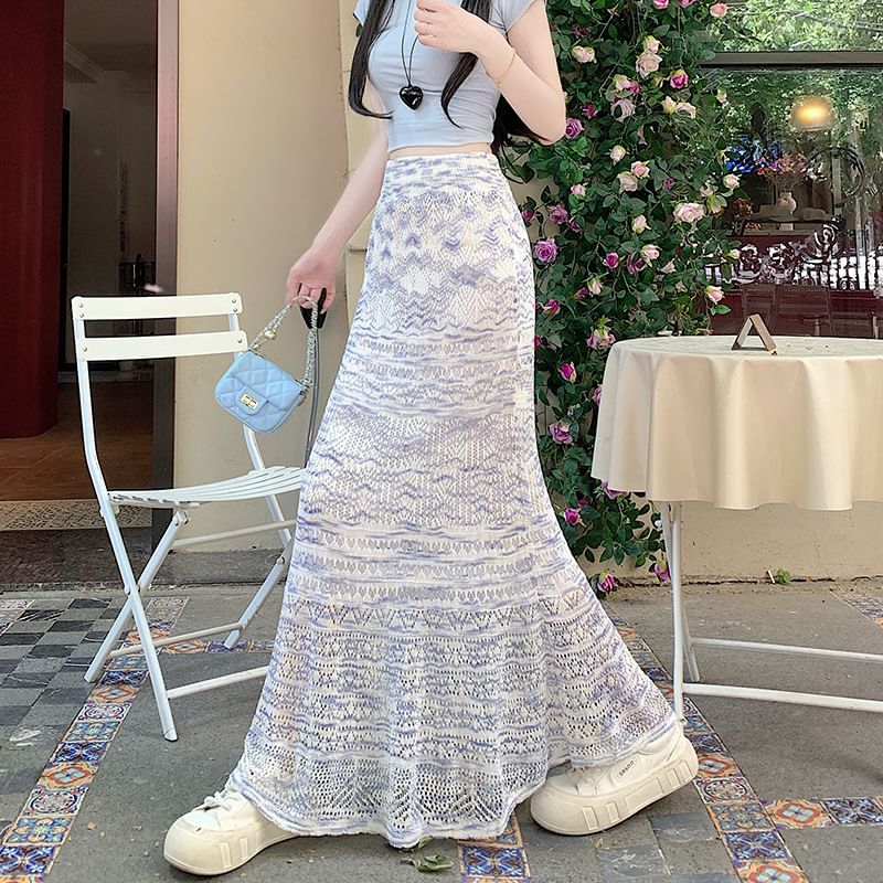 Mermaid Knit Maxi Skirt with Pointelle Pattern