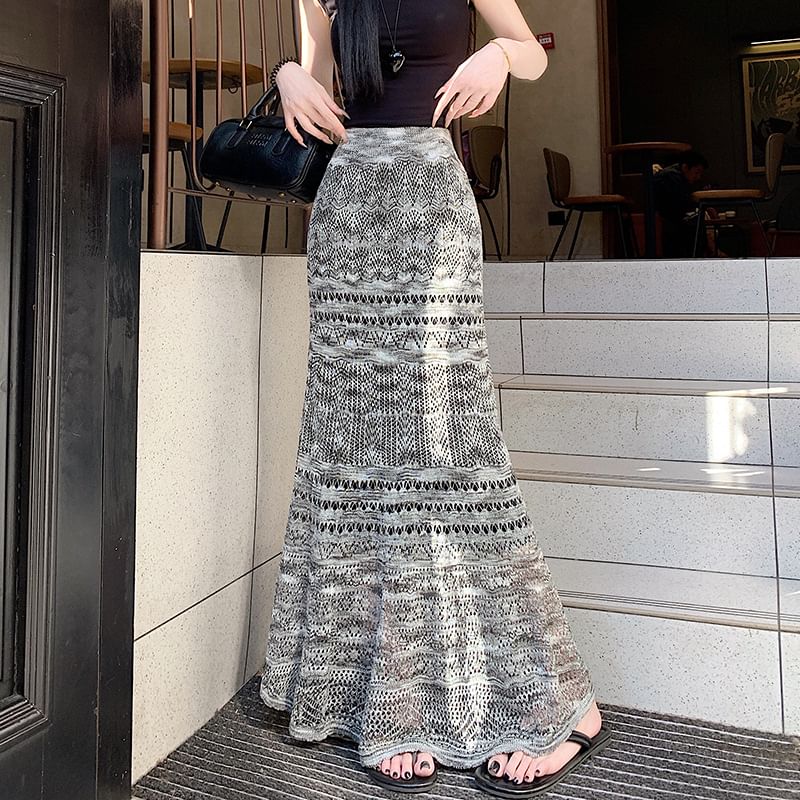 Mermaid Knit Maxi Skirt with Pointelle Pattern