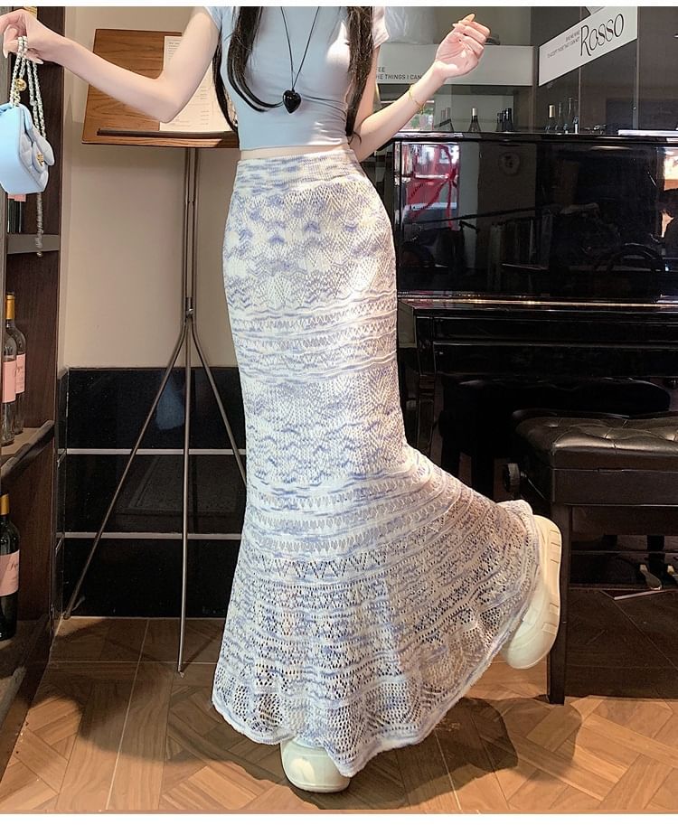 Mermaid Knit Maxi Skirt with Pointelle Pattern