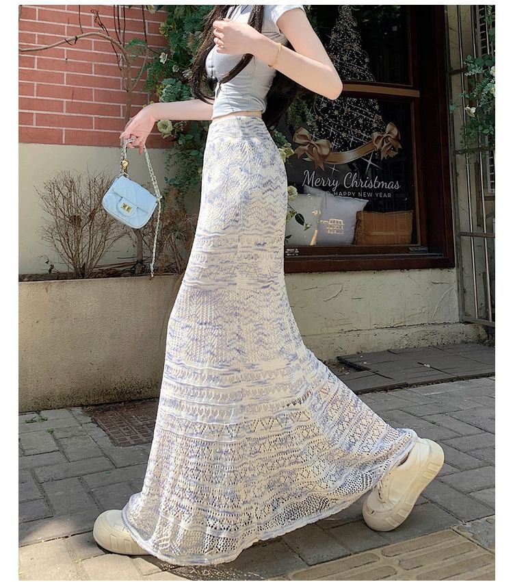 Mermaid Knit Maxi Skirt with Pointelle Pattern