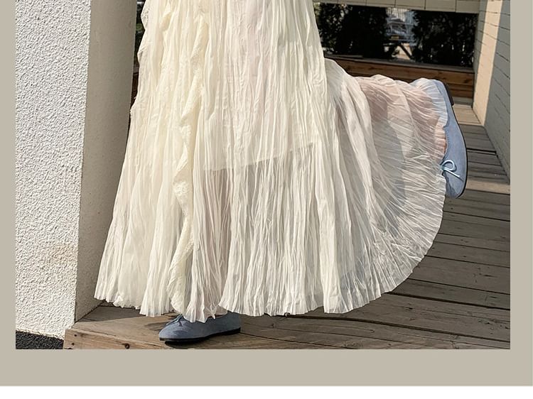 Black Pleated Maxi Skirt with Elastic Waist