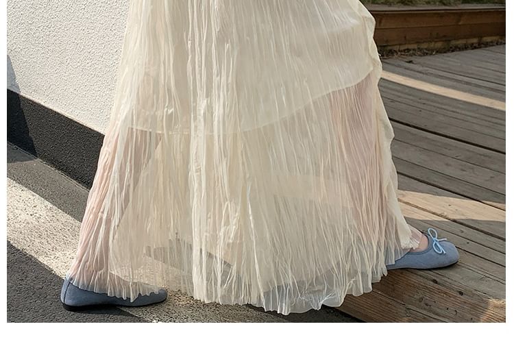 Black Pleated Maxi Skirt with Elastic Waist