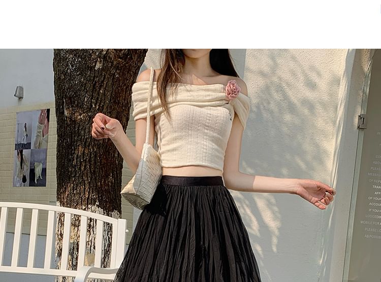 Black Pleated Maxi Skirt with Elastic Waist