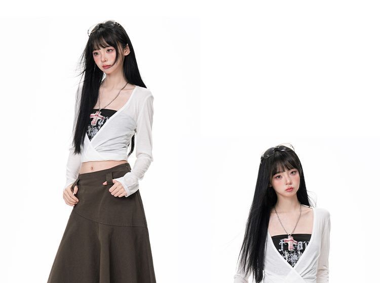 Plain Mid Waist Asymmetrical Midi A-Line Skirt