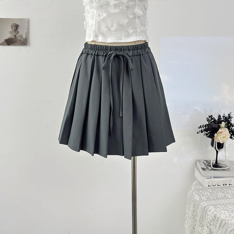 Drawstring Mini Pleated Skirt