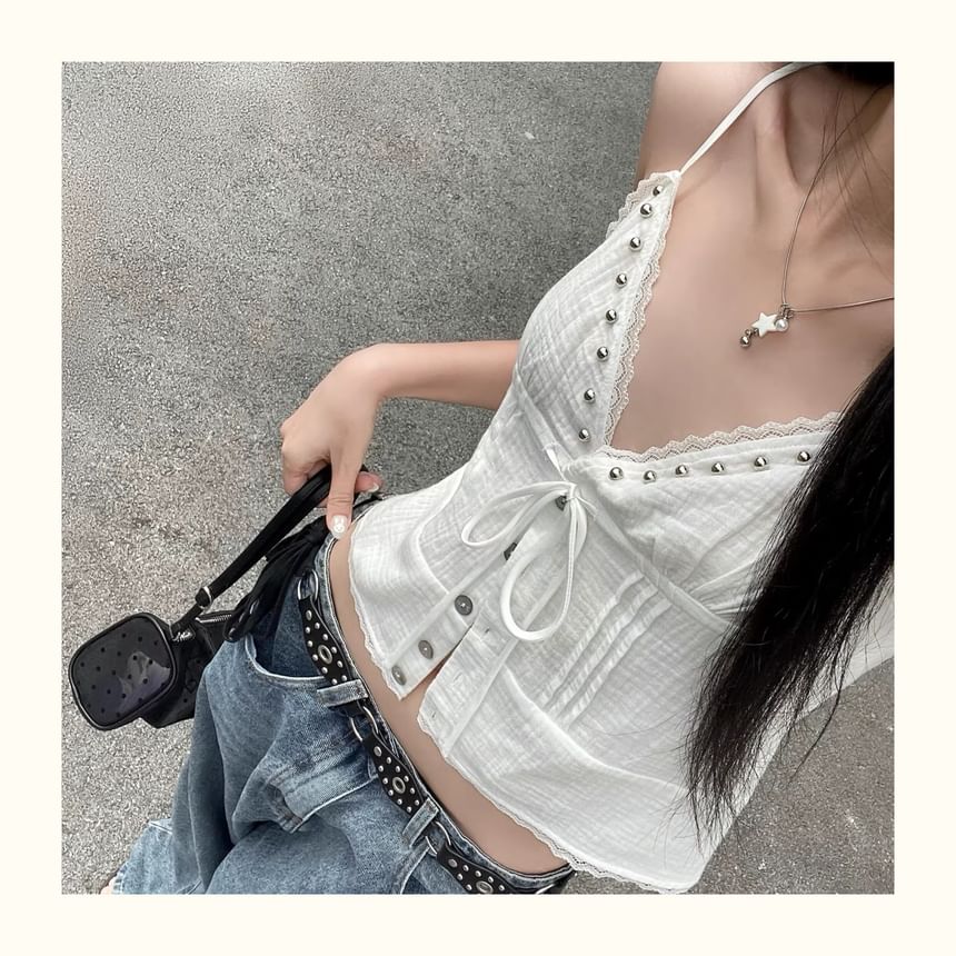 Studded Camisole with V-Neck and Matching Plain Shorts
