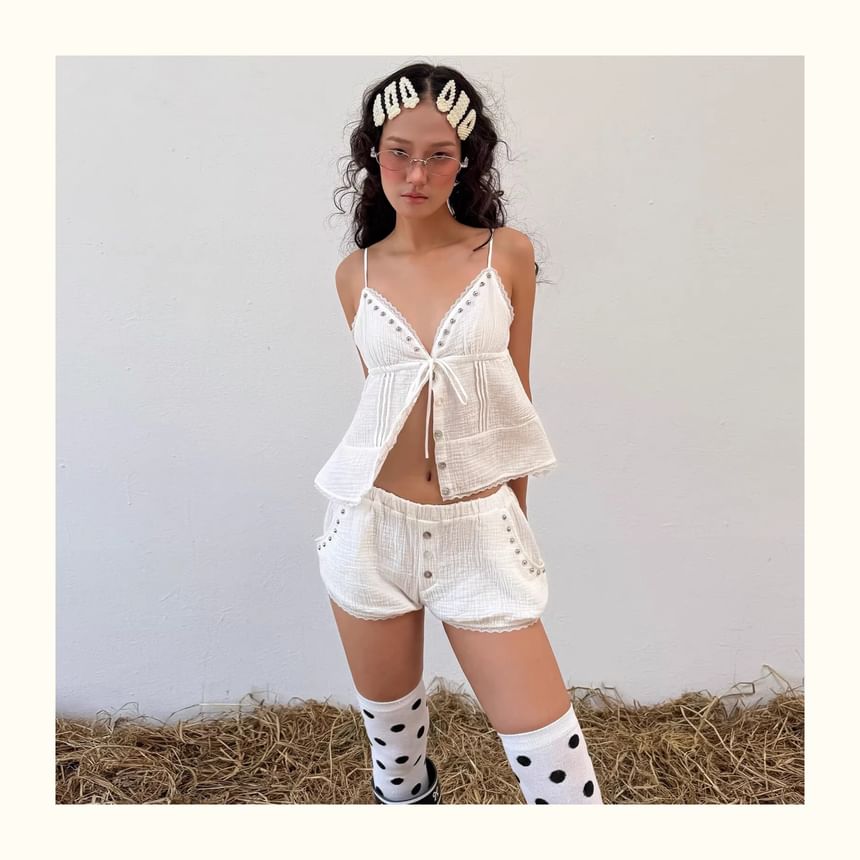 Studded Camisole with V-Neck and Matching Plain Shorts