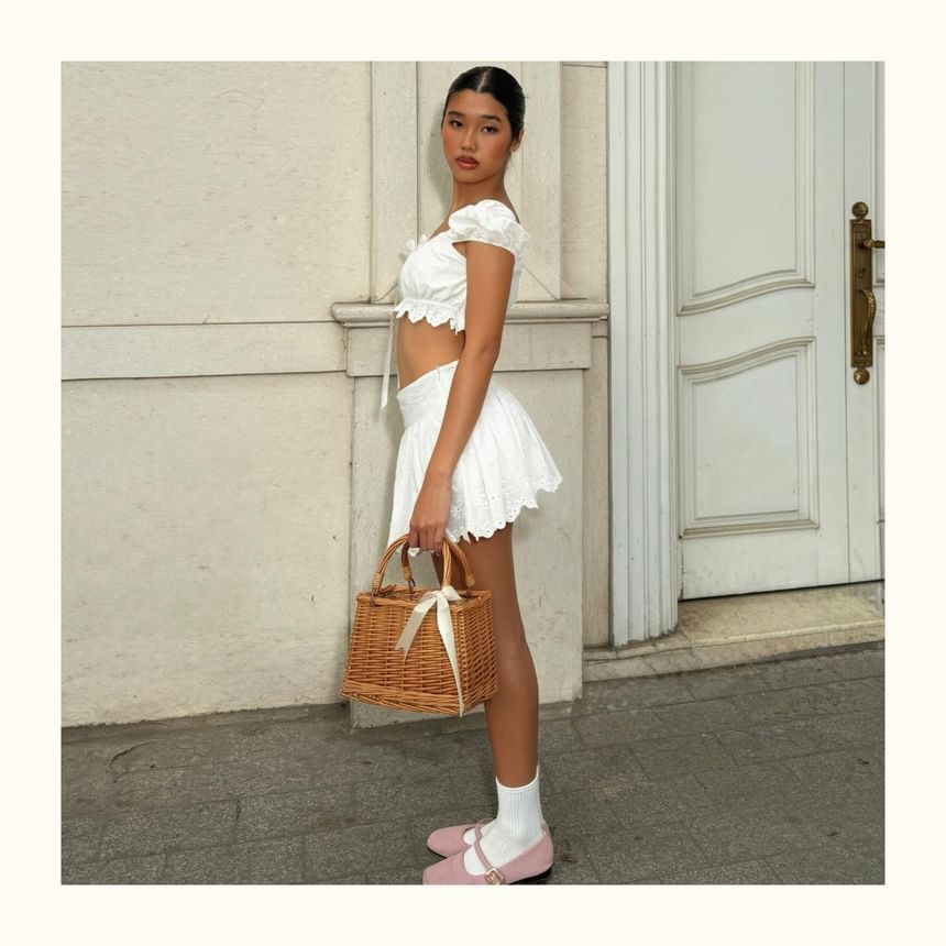 Square Neck Crop Top and Pleated A-Line Mini Skirt Set